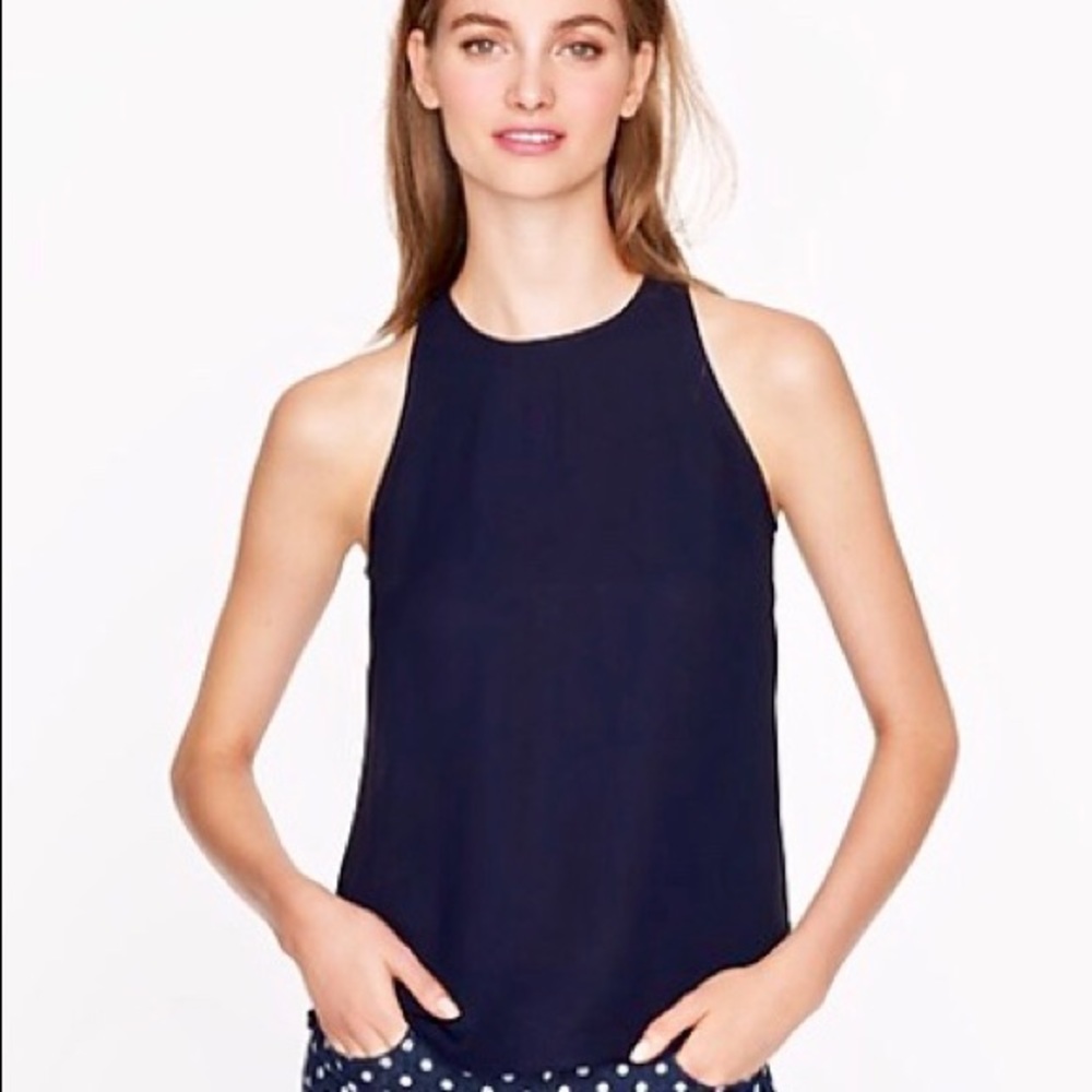 J. Crew Crepe Navy Race Tank (rare!)